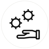 Icon of a hand holding gear wheels